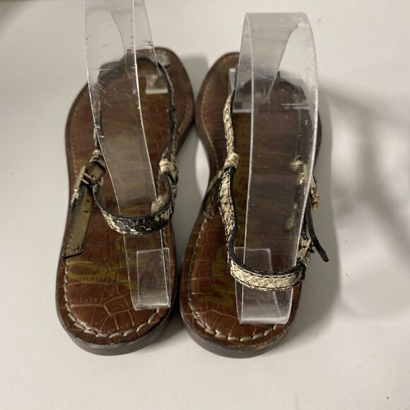 Sam Edelman Geena T Strap Flat Sandal Snake Python Thong Ankle Strap Lea… - Picture 4 of 7